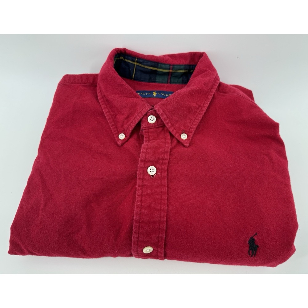 RALPH LAUREN L/S Button Down Red Flannel Shirt Mens XL Pony logo
